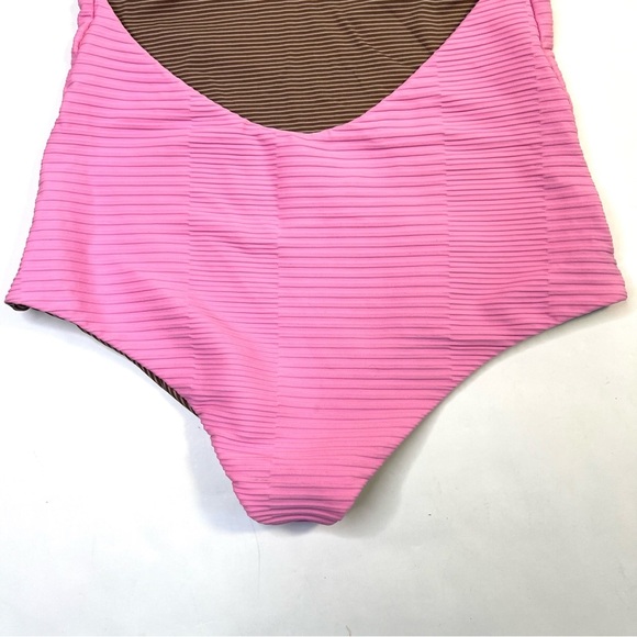 New Acacia Swimwear Brady Strapless Full Piece Dual Ribbed Swimsuit Pink Small - Picture 7 of 12